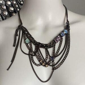 Vintage Juicy Couture multi-link bib necklace with crystal rhinestone charms